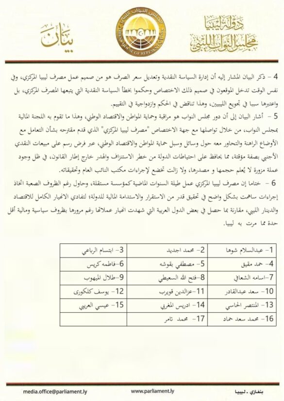 17عضوا من مجلس النواب يدافعون عن إجراءات المصرف المركزي